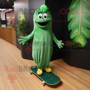 Forest Green Skateboard mascot costume character dressed with a Evening Gown and Foot pads