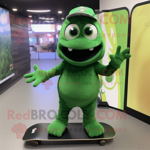 Forest Green Skateboard mascot costume character dressed with a Evening Gown and Foot pads