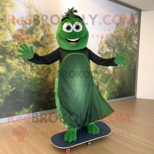Forest Green Skateboard mascot costume character dressed with a Evening Gown and Foot pads