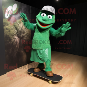 Forest Green Skateboard mascot costume character dressed with a Evening Gown and Foot pads