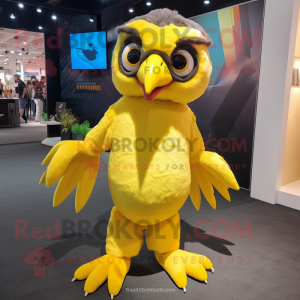 Yellow Falcon mascot costume character dressed with a Shorts and Hair clips