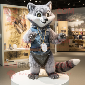 Silver Marten mascot costume character dressed with a Bootcut Jeans and Necklaces