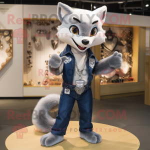 Silver Marten mascot costume character dressed with a Bootcut Jeans and Necklaces