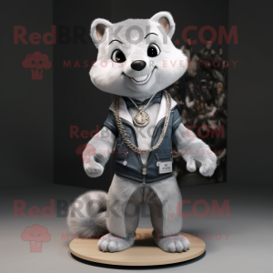 Silver Marten mascot costume character dressed with a Bootcut Jeans and Necklaces