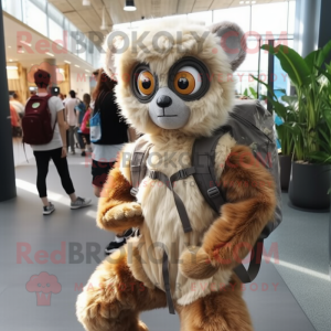 Beige Lemur mascot costume character dressed with a Bodysuit and Backpacks