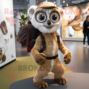 Beige Lemur mascot costume character dressed with a Bodysuit and Backpacks