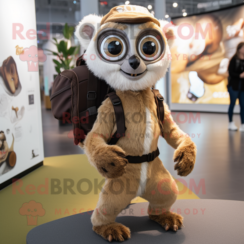 Beige Lemur mascot costume character dressed with a Bodysuit and Backpacks Beige Lemur mascot costume character dressed with a Bodysuit and Backpacks