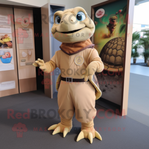 Tan Turtle mascot costume character dressed with a Sheath Dress and Keychains
