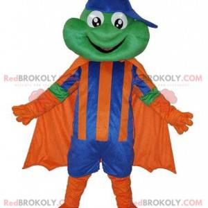 Kikker mascotte in superheld outfit, heldenkostuum -