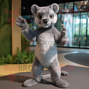 Silver Jaguarundi mascot costume character dressed with a Blouse and Foot pads