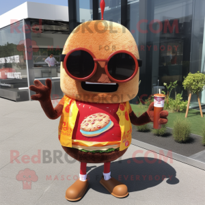 Rust Hamburger mascot costume character dressed with a Cardigan and Sunglasses