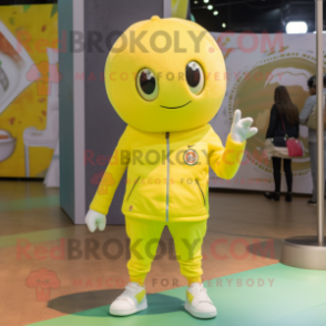 Lemon Yellow Volleyball Ball mascot costume character dressed with a Jeggings and Beanies