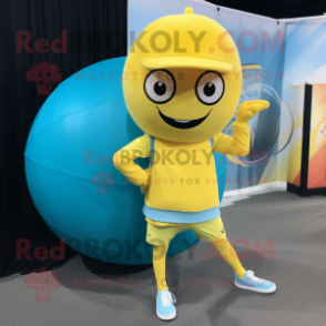 Lemon Yellow Volleyball Ball mascot costume character dressed with a Jeggings and Beanies