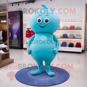 Cyan Cherry mascot costume character dressed with a Yoga Pants and Brooches