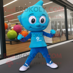Cyan Cherry mascot costume character dressed with a Yoga Pants and Brooches