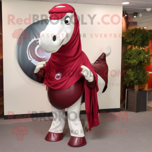 Maroon Horseshoe mascot costume character dressed with a Trousers and Scarf clips