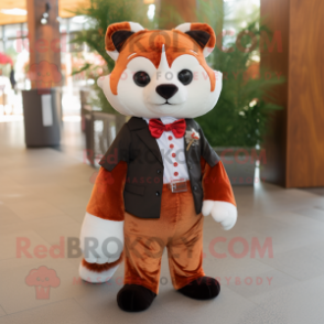 Rust Red Panda mascot costume character dressed with a Sheath Dress and Bow ties