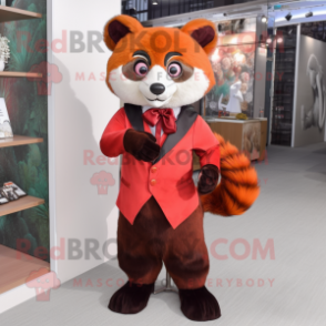 Rust Red Panda mascot costume character dressed with a Sheath Dress and Bow ties