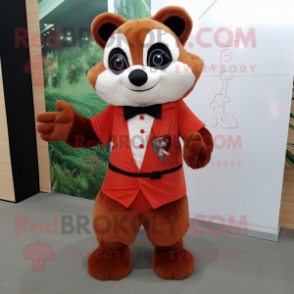 Rust Red Panda mascot costume character dressed with a Sheath Dress and Bow ties