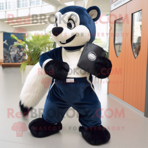 Navy Skunk mascot costume character dressed with a Trousers and Wallets