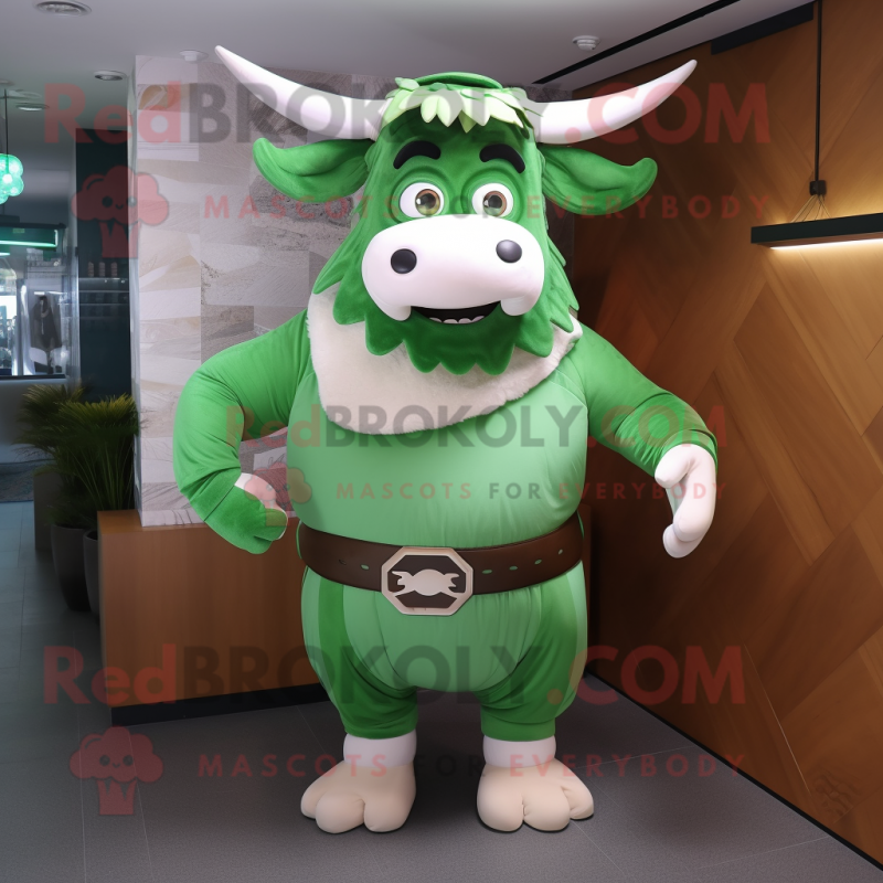 Green Beef Stroganoff mascot costume character dressed with a Bodysuit and Brooches Green Beef Stroganoff mascot costume character dressed with a Bodysuit and Brooches