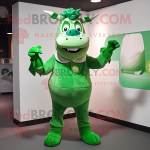 Green Beef Stroganoff mascot costume character dressed with a Bodysuit and Brooches