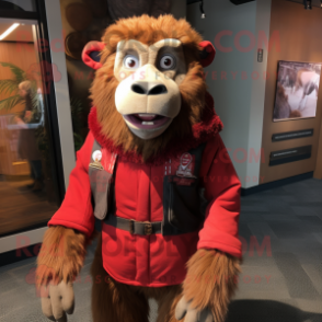 Red Baboon mascot costume character dressed with a Vest and Belts