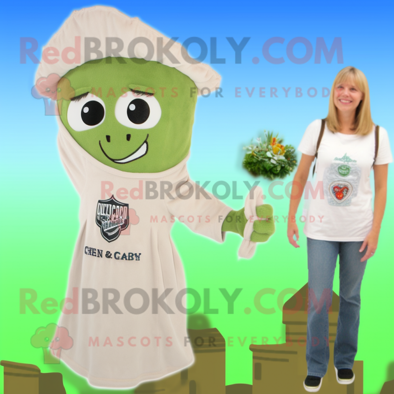 Beige Celery mascot costume character dressed with a Mom Jeans and Necklaces Beige Celery mascot costume character dressed with a Mom Jeans and Necklaces