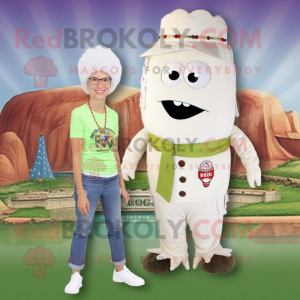 Beige Celery mascot costume character dressed with a Mom Jeans and Necklaces