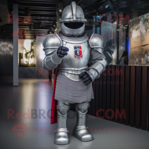 Silver Medieval Knight mascot costume character dressed with a T-Shirt and Caps