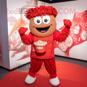 Red Ramen mascot costume character dressed with a Graphic Tee and Anklets