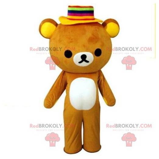 Bear mascotte met een kleurrijke hoed, teddybeer kostuum -