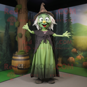 Olive Witch mascot costume character dressed with a Sheath Dress and Berets