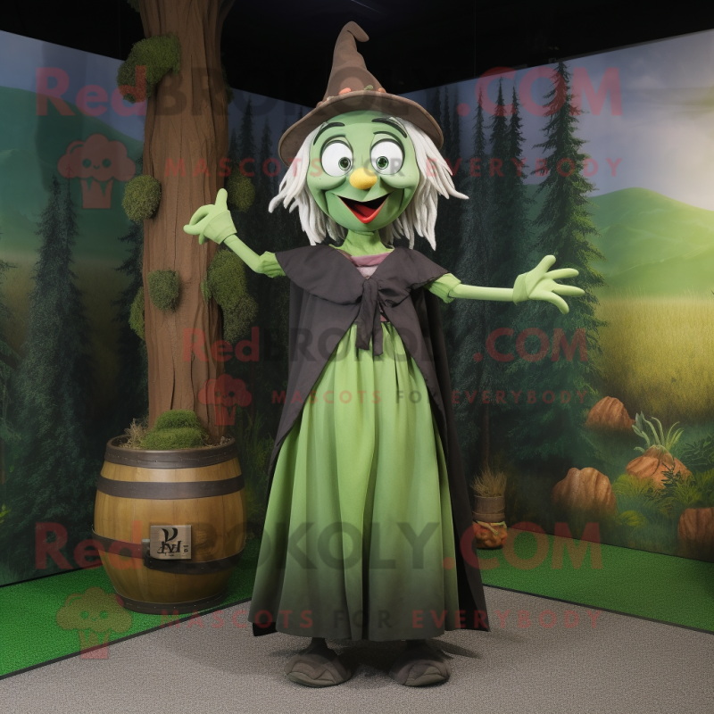 Olive Witch mascot costume character dressed with a Sheath Dress and Berets Olive Witch mascot costume character dressed with a Sheath Dress and Berets