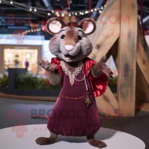 Maroon Rat mascot costume character dressed with a A-Line Skirt and Necklaces