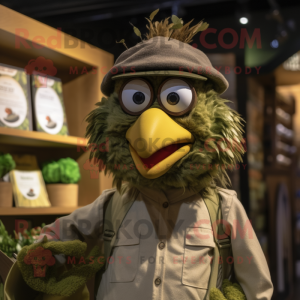 Olive Hens mascot costume character dressed with a Henley Shirt and Headbands