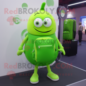 Lime Green Pendant mascot costume character dressed with a Leggings and Backpacks