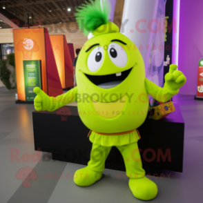 Lime Green Pendant mascot costume character dressed with a Leggings and Backpacks