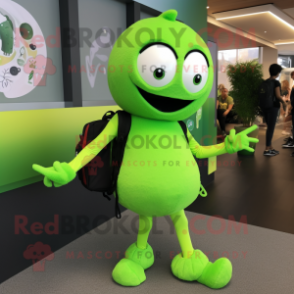 Lime Green Pendant mascot costume character dressed with a Leggings and Backpacks