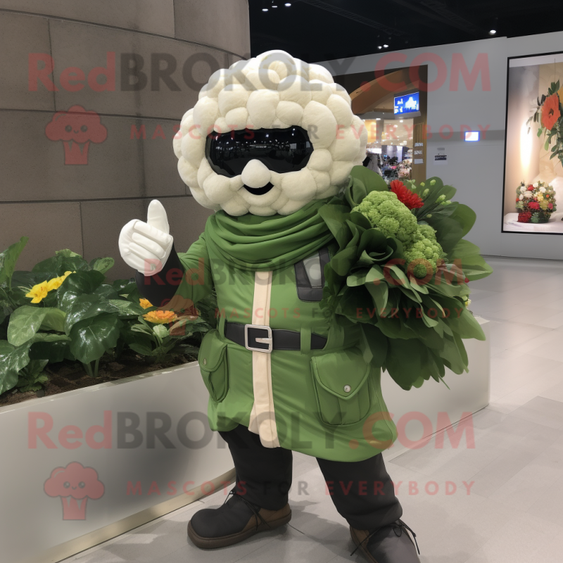 Olive Cauliflower mascot costume character dressed with a Moto Jacket and Shawls