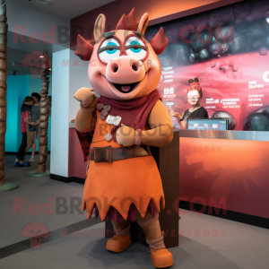 Rust Pig mascot costume character dressed with a Mini Skirt and Wraps