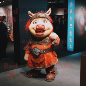 Rust Pig mascot costume character dressed with a Mini Skirt and Wraps