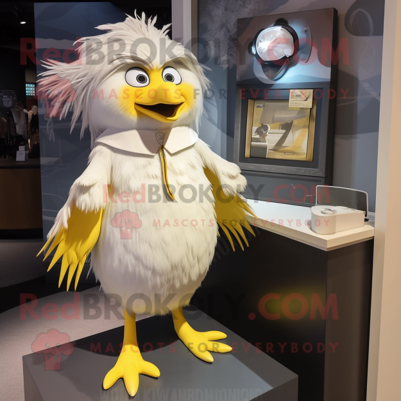 White Canary mascot costume character dressed with a Shorts and Hair clips White Canary mascot costume character dressed with a Shorts and Hair clips