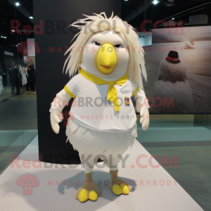 White Canary mascot costume character dressed with a Shorts and Hair clips