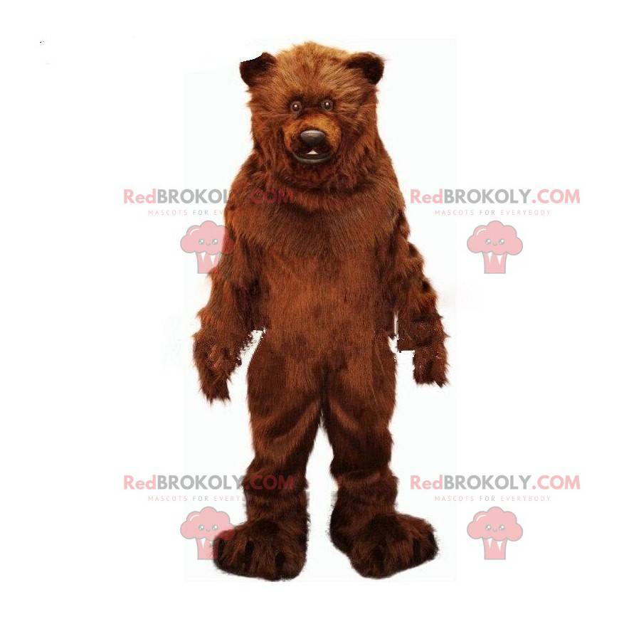 Brun bjørnemaskot, realistisk bjørnekostume, vildtlevende dyr -
