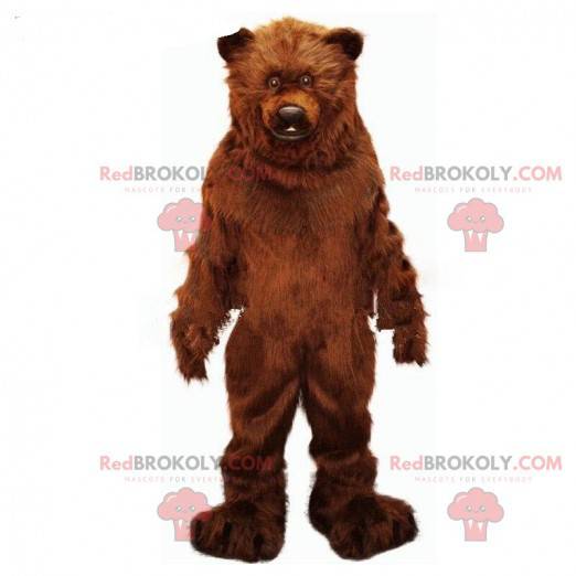 Mascotte orso bruno, costume da orso realistico, animale feroce