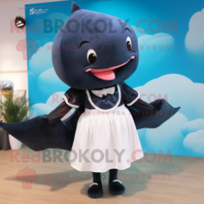 Black Whale mascot costume character dressed with a Blouse and Hairpins