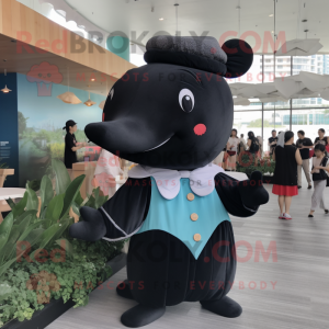 Black Whale mascot costume character dressed with a Blouse and Hairpins