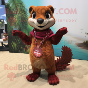 Maroon Mongoose mascot costume character dressed with a Bikini and Necklaces