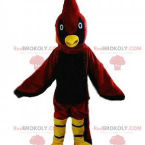 Mascote pássaro vermelho e amarelo, fantasia de pássaro